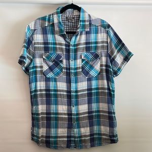 Blue plaid Kenneth Cole reaction short sleeve button up.